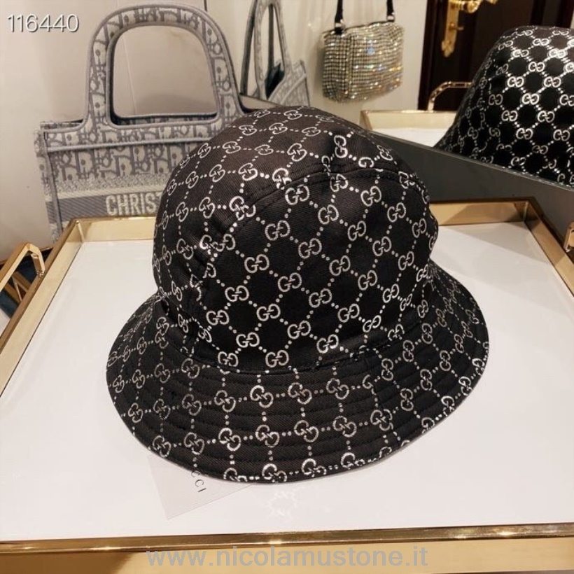Original quality Gucci GG Logo Canvas Jacquard Bucket Hat Spring/Summer 2020 Collection Black
