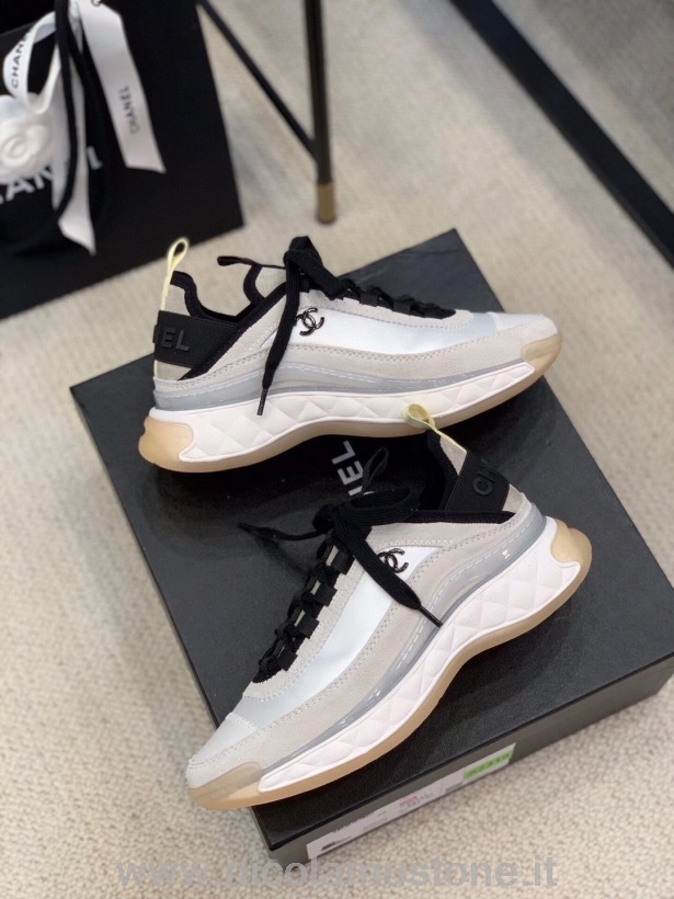 Qualità Originale Chanel Gum Suola Sneakers Sneakers Velluto/pelle Di Vitello Collezione Autunno/inverno 2020 Bianco/nero