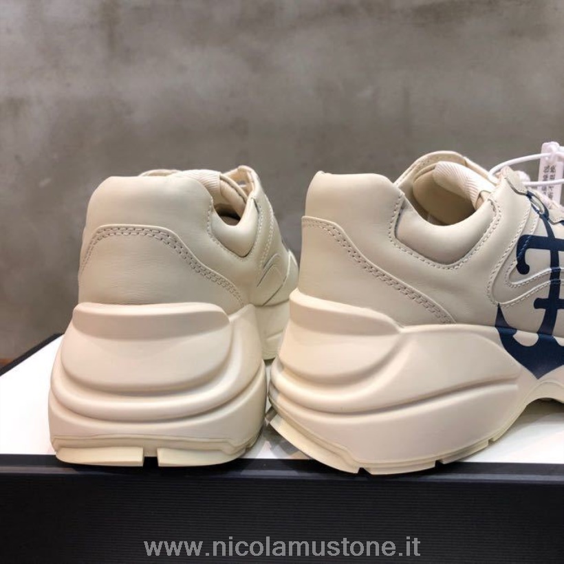 Calidad Original Gucci Ancla Rhyton Dad Sneakers 619896 Piel De Becerro Colección Primavera/verano 2020 Blanco Roto/azul