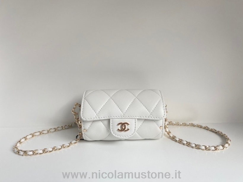 Bolsa De Lápiz Labial Chanel Calidad Original 12cm A2285 Piel De Becerro Herrajes Dorados Colección Primavera/verano 2022 Blanco