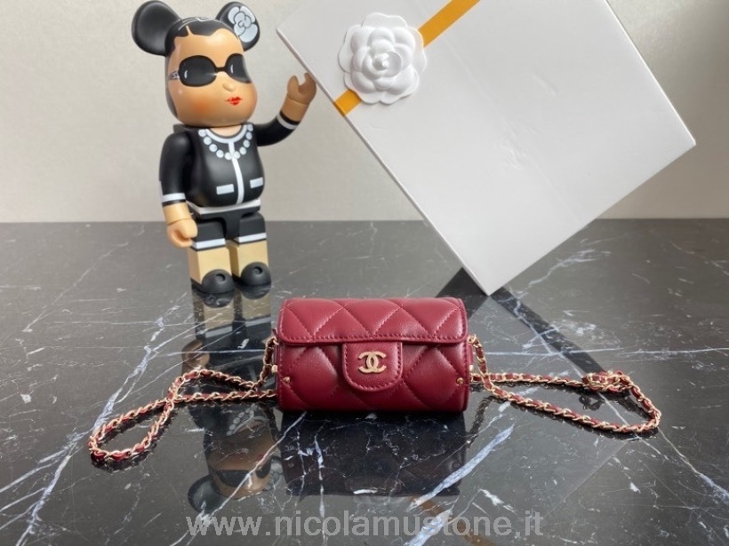 Bolsa De Lápiz Labial Chanel Calidad Original 12cm A2285 Piel De Becerro Herrajes Dorados Colección Primavera/verano 2022 Burdeos