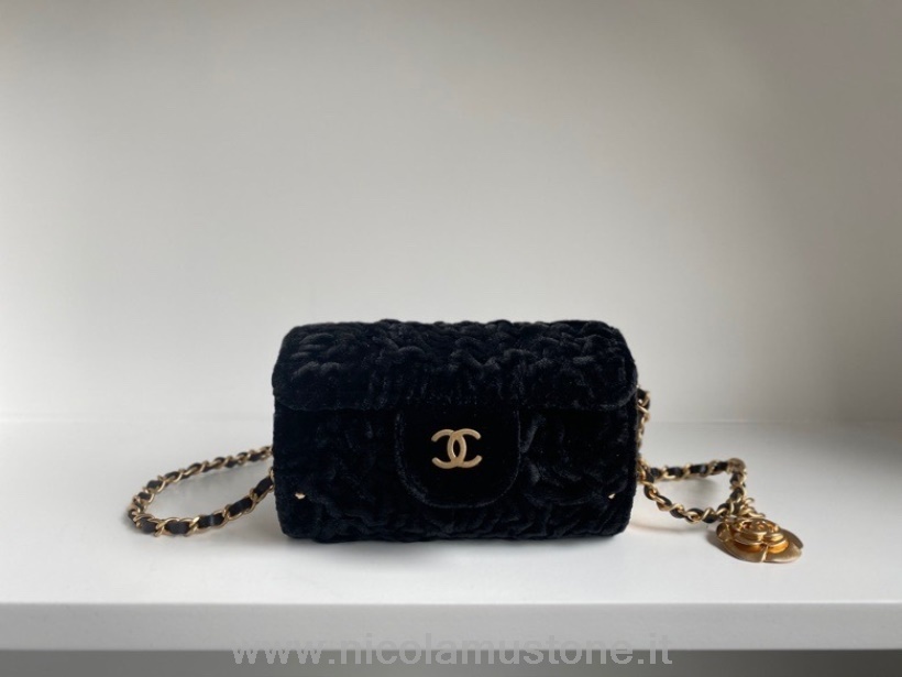 Bolsa De Lápiz Labial Chanel Calidad Original 12cm A2285 Terciopelo/piel De Becerro Herrajes Dorados Colección Primavera/verano 2022 Negro