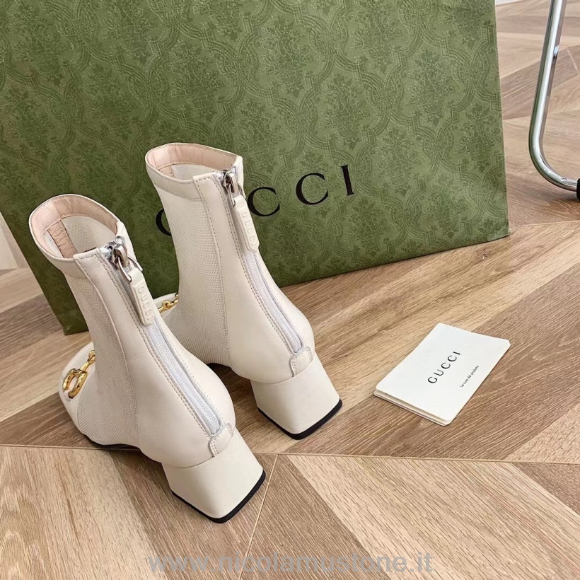 Botas Gucci Horsebit Tobilleras Perforadas Piel De Becerro Colección Otoño/invierno 2021 Blanco Calidad Original