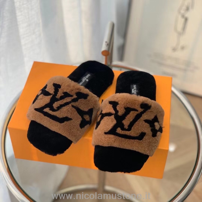 Calidad Original Louis Vuitton Fur Mule Slides Cuero Colección Otoño/invierno 2021 1a95dz Tan/black