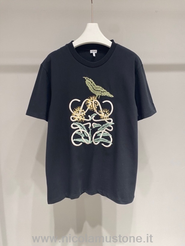 Calidad Original Loewe Anagrama Pájaro Bordado Camiseta Colección Primavera/verano 2022 Negro