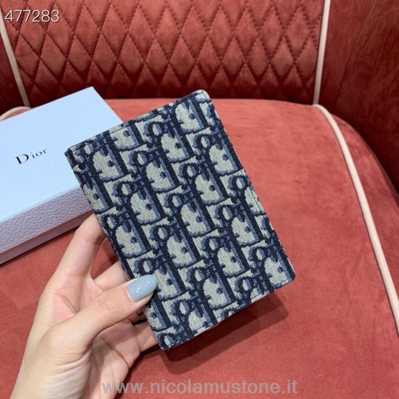 Porta Pasaporte Christian Dior Calidad Original 15cm Lienzo Bordado Oblicuo Colección Primavera/verano 2021 Azul Marino