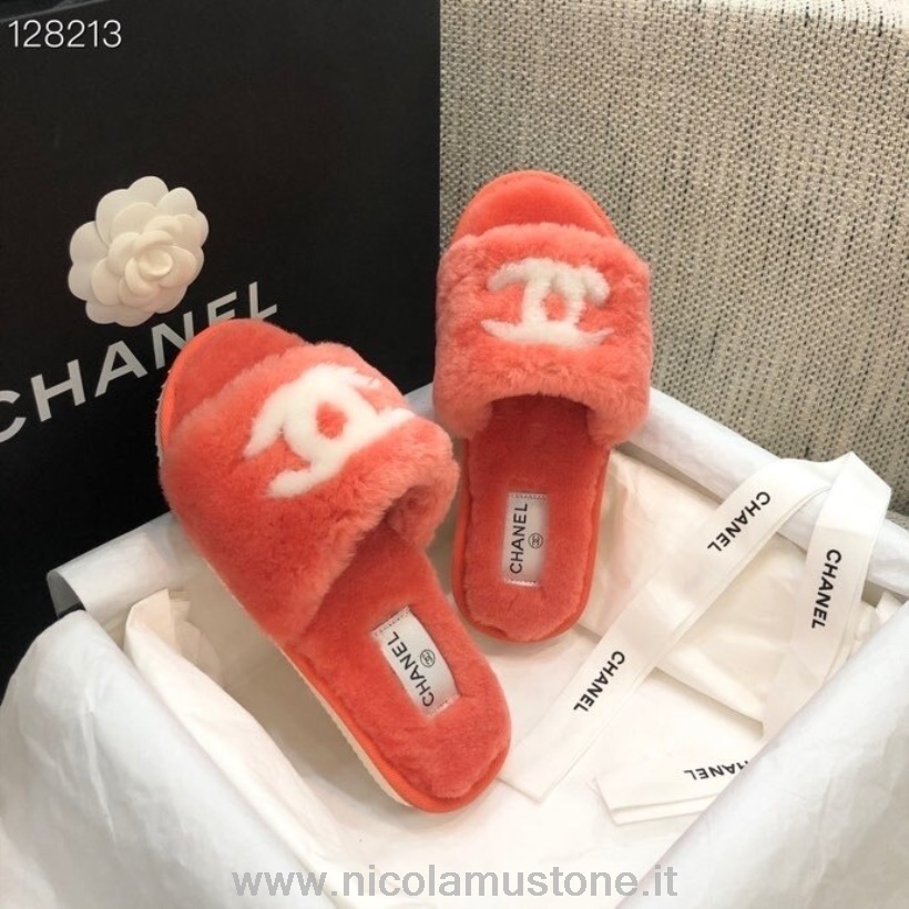 Pantuflas Chanel Cc Fur Colección Otoño/invierno 2020 Calidad Original Naranja