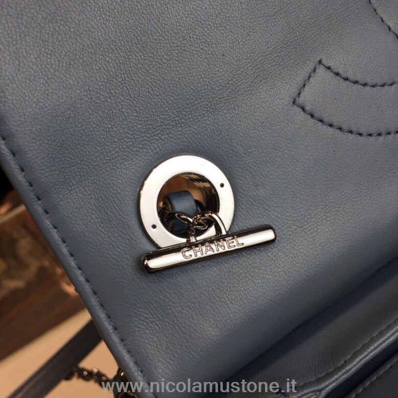 Calidad Original Chanel Trendy Cc Chevron Top Handle Bag 25cm Piel De Becerro Hardware Plateado Primavera/verano 2018 Act 1 Colección Azul Cielo