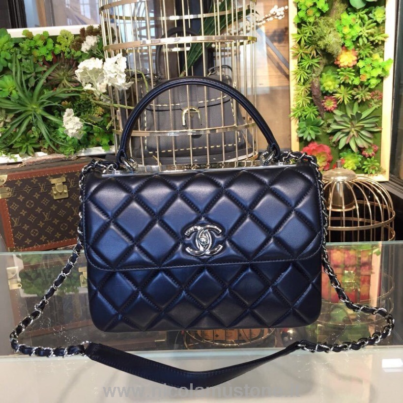 Calidad Original Chanel Trendy Cc Top Handle Bag 25cm Piel De Becerro Herrajes Plateados Colección Primavera/verano 2018 Act 1 Negro
