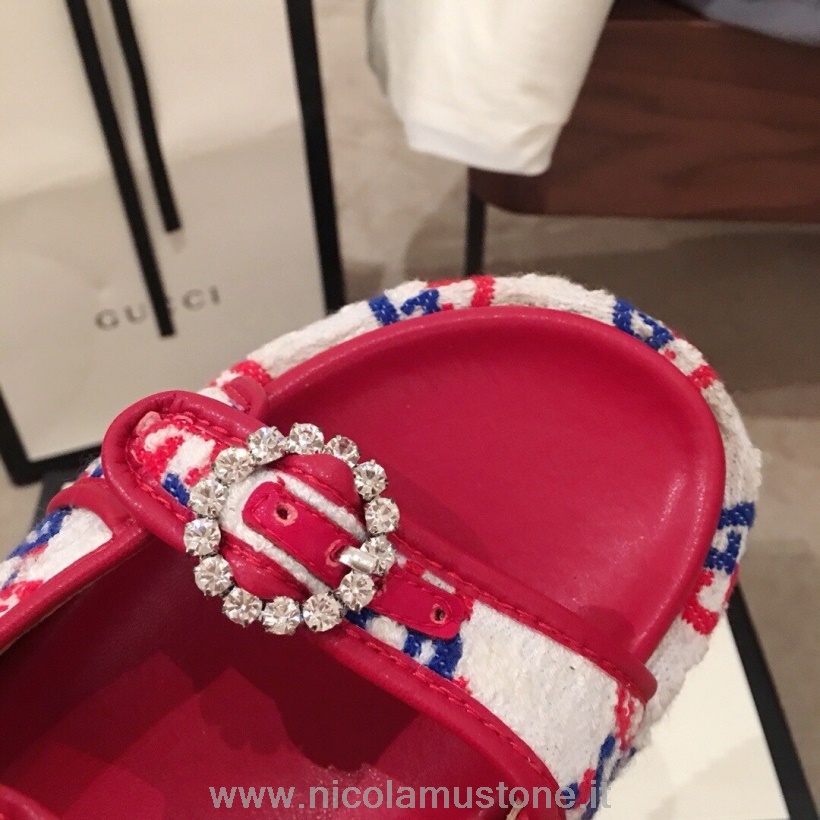 Calidad Original Gucci Angelina Plataforma 50mm Boucle Crystal Piel De Becerro Colección Primavera/verano 2020 Negro/blanco