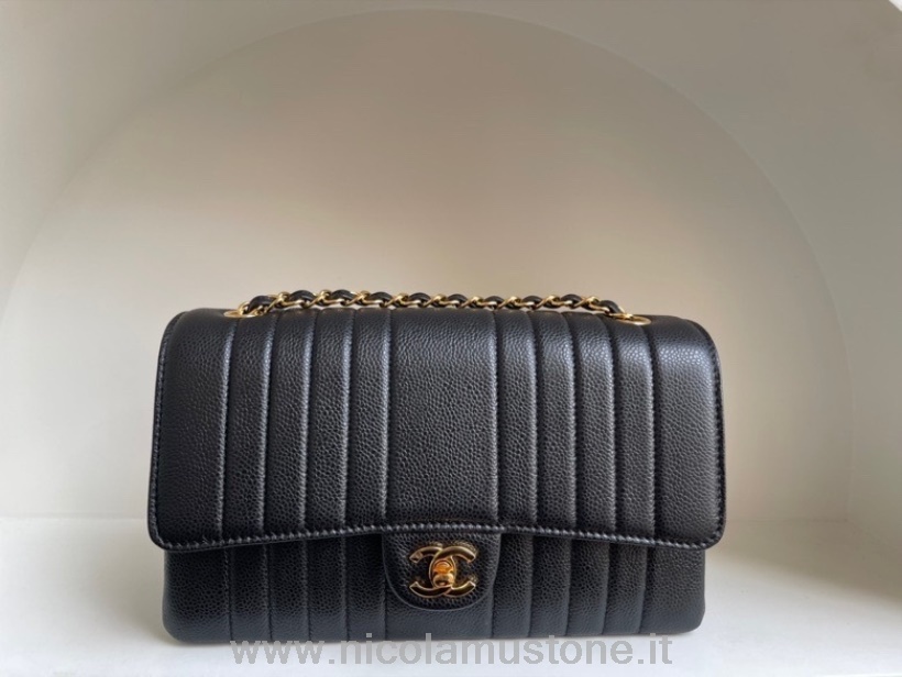 Bolso De Hombro Con Solapa Vintage Chanel Calidad Original 30cm Herrajes Dorados Piel De Becerro Graneada Primavera/verano 2022 Negro