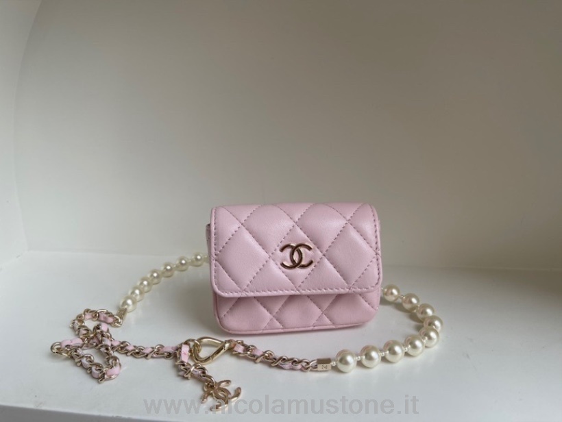 Chanel Mini Riñonera Con Solapa De Calidad Original En Piel De Cordero 10 Cm Piel De Cordero Herrajes Dorados Colección Primavera/verano 2022 Rosa Claro