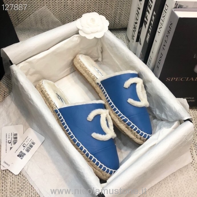 Alpargata Chanel De Piel De Oveja De Calidad Original Piel De Cordero Colección Otoño/invierno 2020 Azul/blanco