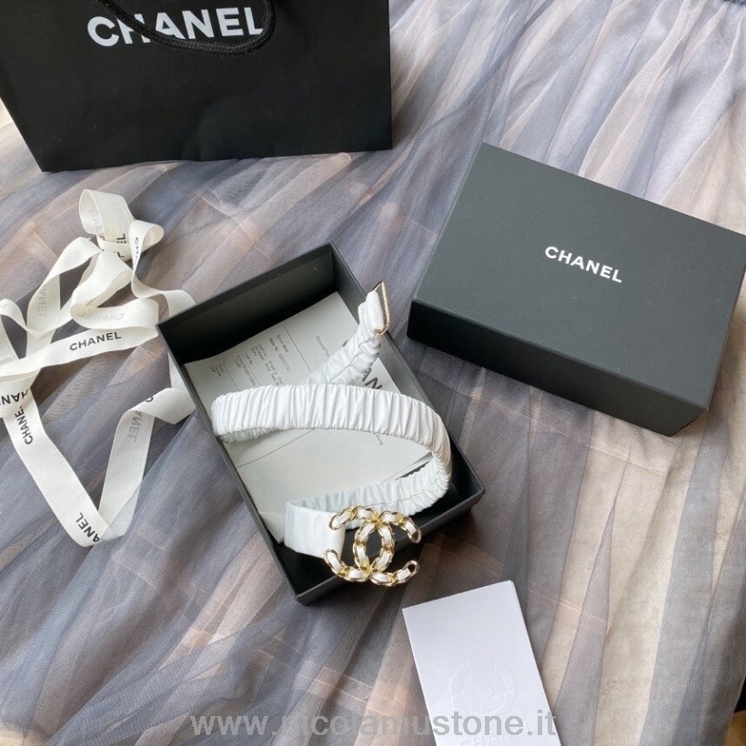 Calidad Original Chanel Cinturon Tejido Logo Cc Herrajes Dorados Coleccion Primavera/verano 2020 Blanco