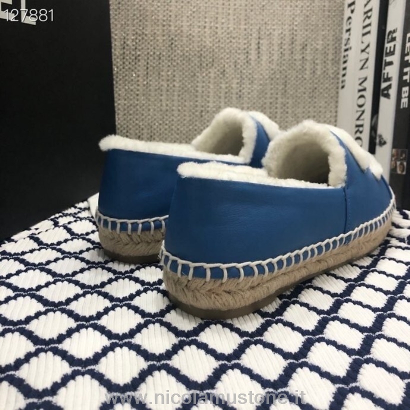 Alpargatas De Piel De Oveja Chanel De Calidad Original Piel De Cordero Colección Otoño/invierno 2020 Azul/blanco