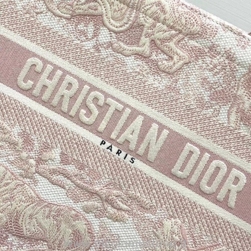 Calidad Original Christian Dior Dioriviera Toile De Jouy Book Tote Bag 35cm Lona Bordada Colección Otoño/invierno 2020 Rosa Claro/blanco