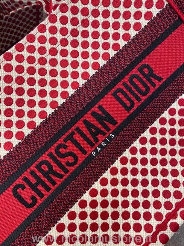 Christian Dior Dioramour Book Tote Bag Calidad Original 35cm Lona Bordada Colección Otoño/invierno 2020 Rojo/blanco