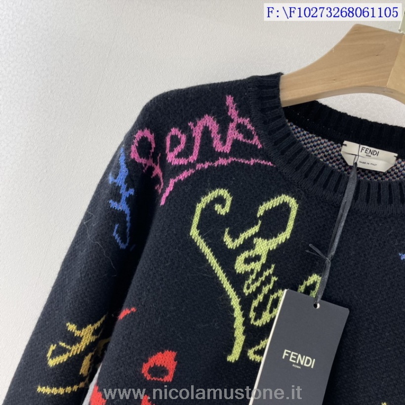 Suéter De Cachemir Con Logo De Fendi De Calidad Original Colección Otoño/invierno 2021 Multicolor Negro
