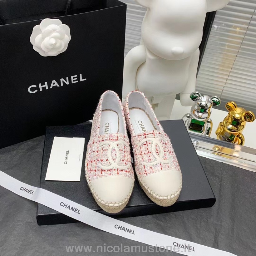 Alpargata Chanel Calidad Original Tweed/piel De Cordero Colección Otoño/invierno 2021 Rosa/blanco