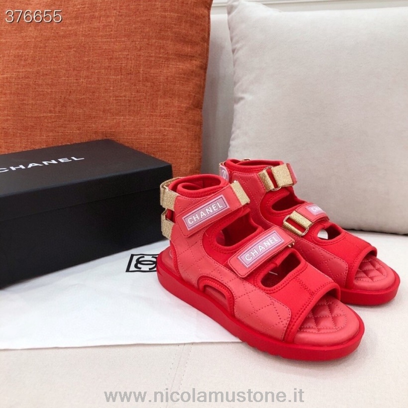 Chanel Calidad Original Correa De Velcro Sandalias Gladiador Piel De Cordero Colección Primavera/verano 2021 Rojo