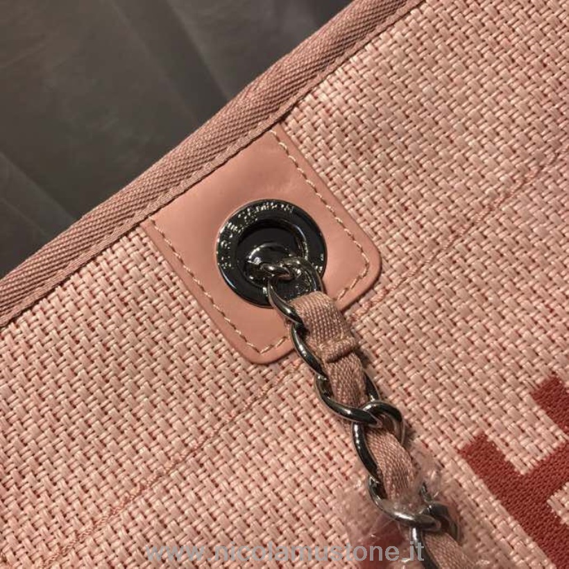 Bolso Tote Chanel Deauville De Calidad Original Bolso De Lona De 34 Cm Colección Primavera/verano 2019 Rosa Claro/multi