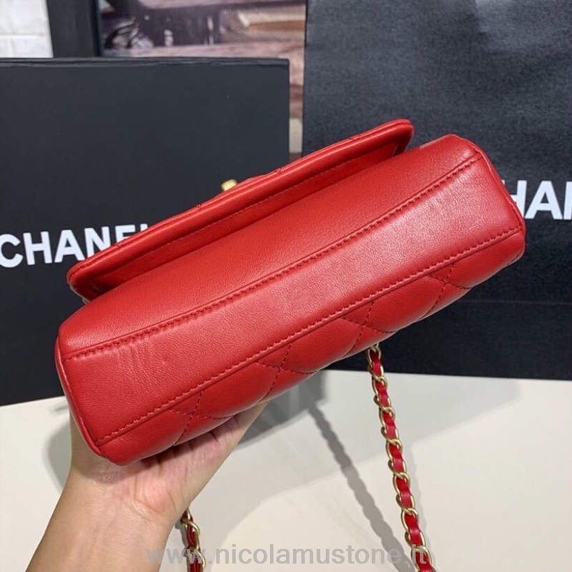 Bolso Chanel Con Eslabones De Cadena 20cm Detalles Dorados Piel De Cordero Colección Otoño/invierno 2019 Rojo Calidad Original