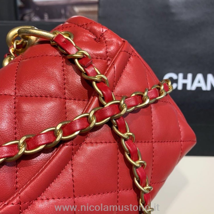 Bolso Chanel Con Eslabones De Cadena 20cm Detalles Dorados Piel De Cordero Colección Otoño/invierno 2019 Rojo Calidad Original