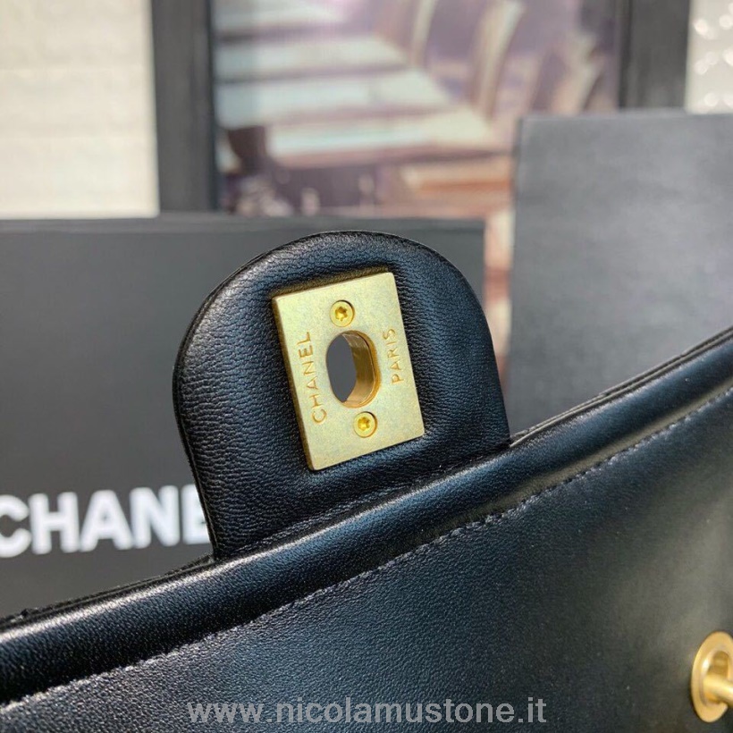 Bolso Chanel Chain Link Calidad Original 20cm Herrajes Dorados Piel Cordero Coleccion Otoño/invierno 2019 Negro
