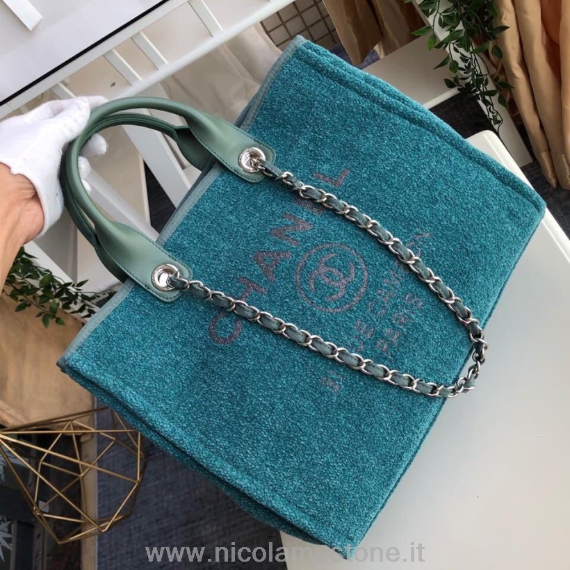 Chanel Deauville Tote 38cm Bolso De Lona Colección Otoño/invierno 2019 Calidad Original Turquesa