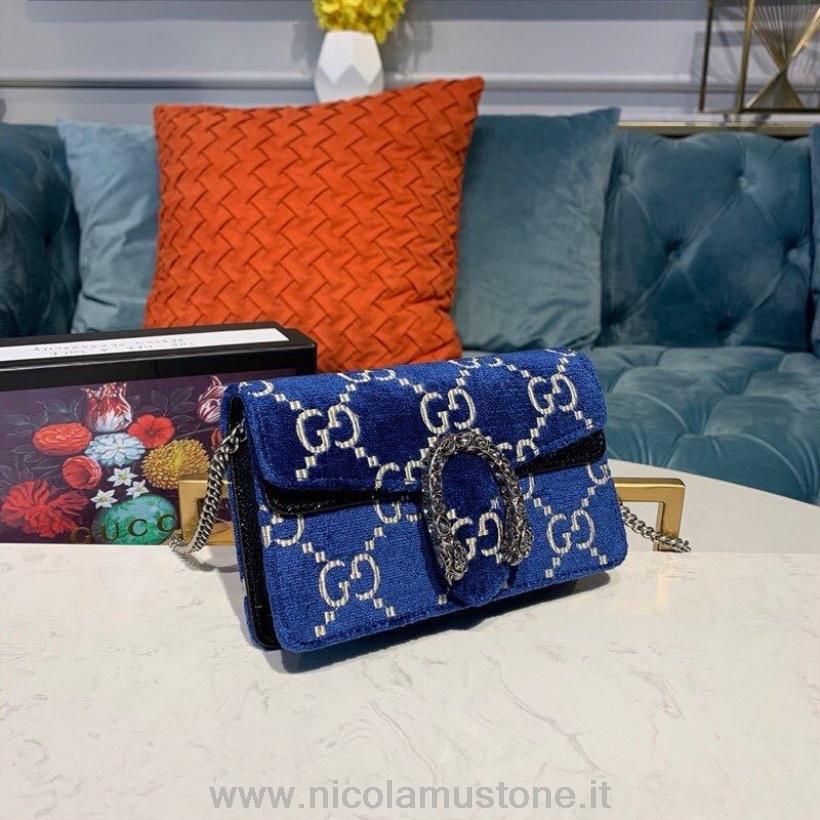 Bolso De Hombro Gucci Gg Velvet Woc Mini Dionysus Calidad Original 16cm Piel De Becerro Ribete Lona Colección Otoño/invierno 2019 Azul