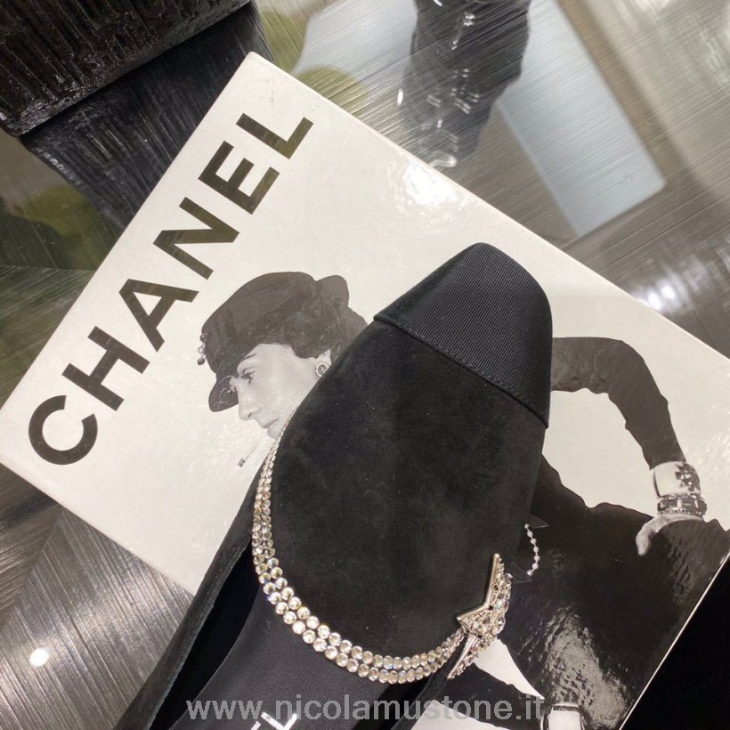 Calidad Original Chanel Enjoyado Gamuza Planas Sandalias Piel De Cordero Colección Primavera/verano 2020 Negro