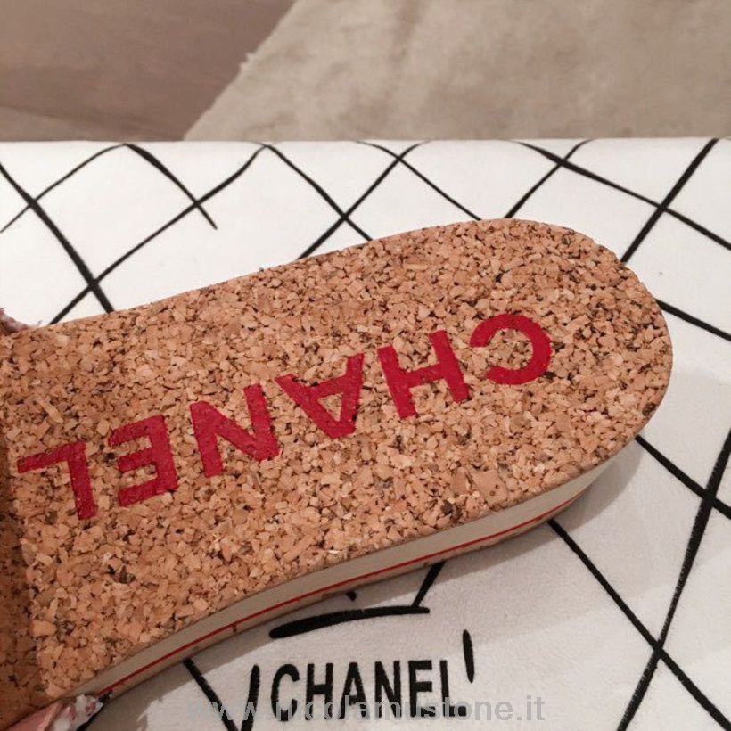 Chanel Calidad Original Sandalias De Corcho Tweed/piel De Becerro Colección Primavera/verano 2020 Rojo