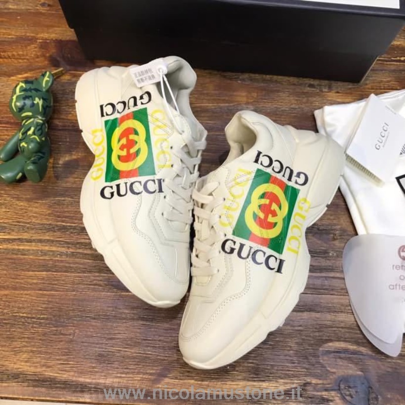 Calidad Original Gucci Gg Rhyton Dad Sneakers 619896 Piel De Becerro Colección Primavera/verano 2020 Blanco Roto