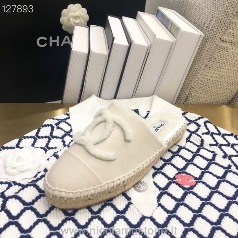 Qualità Originale Chanel Montone Espadrillas Sabot Pelle Di Agnello Collezione Autunno/inverno 2020 Beige/bianco