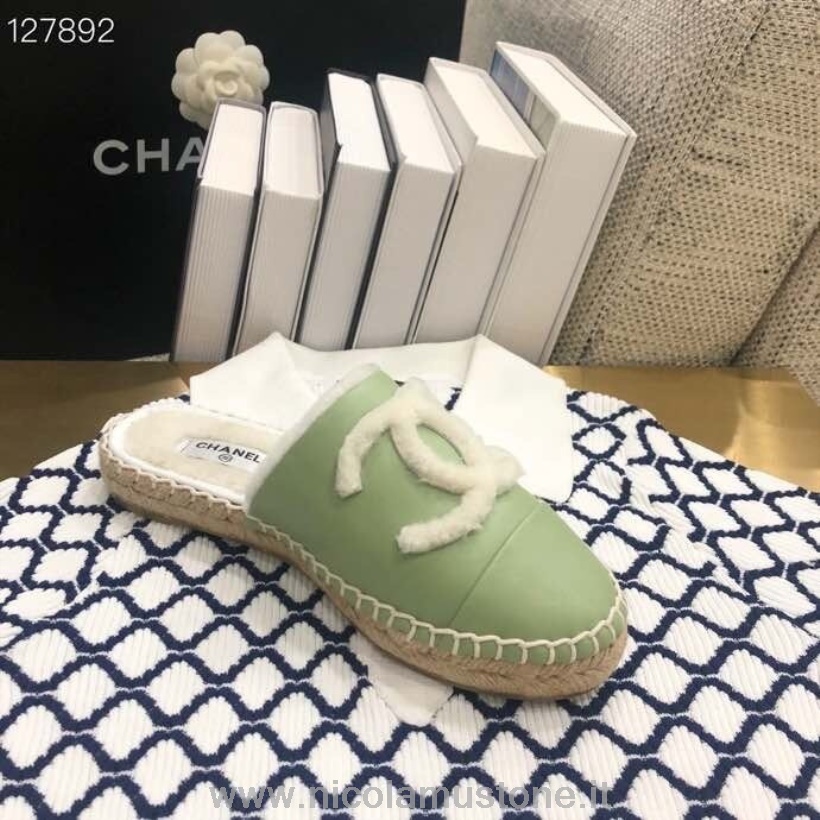 Qualità Originale Chanel Montone Espadrillas Sabot Pelle Di Agnello Collezione Autunno/inverno 2020 Verde/bianco