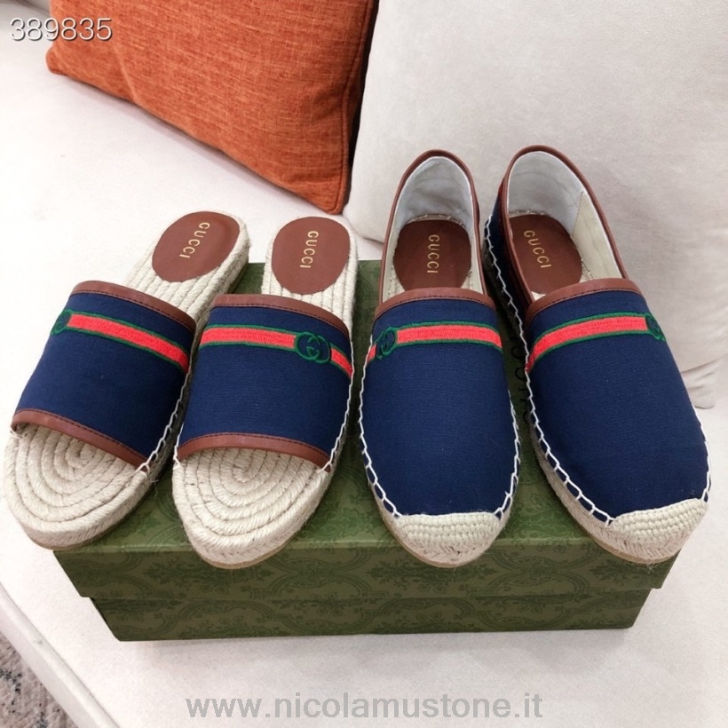 Qualità Originale Gucci Espadrillas Mocassino Tela/pelle Di Vitello Collezione Primavera/estate 2021 Blu Navy