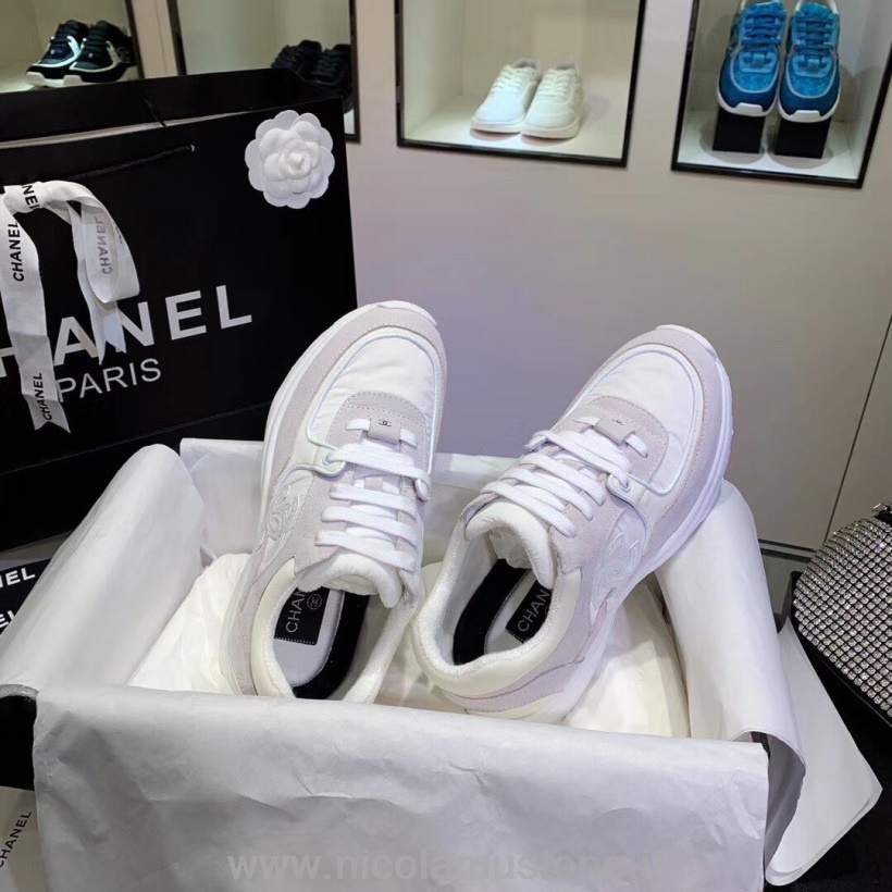 Alkuperäinen Laatu Chanel Nylon Tennarit Lampaannahka Mokka Nahka Kevät/kesä 2020 Mallisto Valkoinen