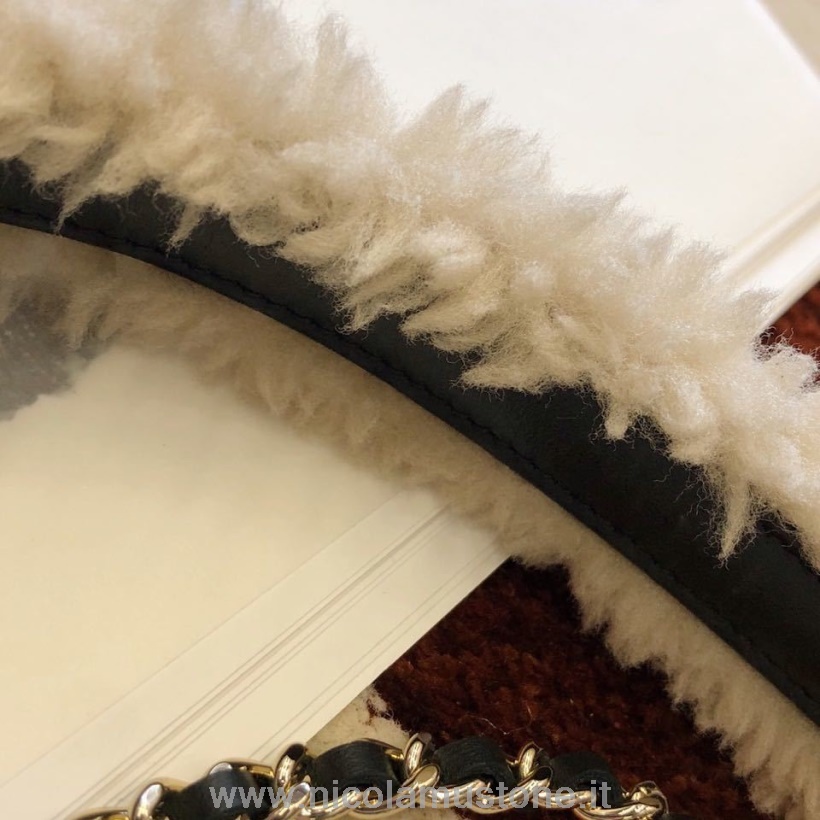 Alkuperäinen Laatu Chanel Wool Cc Logo Pyöreä Kolikko Kukkaro Olkalaukku 12cm Vasikannahkaa Antiikkikulta Laitteisto Syksy/talvi 2019 Act 1 Kokoelma Musta
