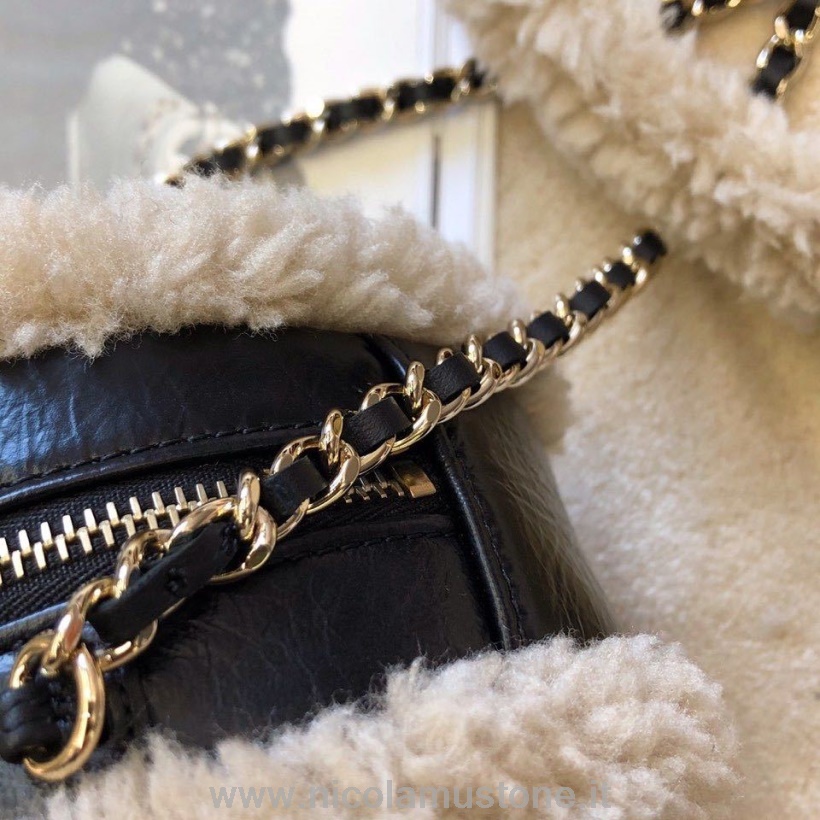 Alkuperäinen Laatu Chanel Wool Cc Logo Pyöreä Kolikko Kukkaro Olkalaukku 12cm Vasikannahkaa Antiikkikulta Laitteisto Syksy/talvi 2019 Act 1 Kokoelma Musta