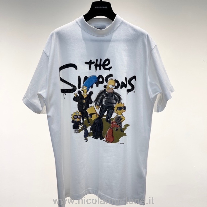 Alkuperäinen Laatu Balenciaga X Simpsons Vuosipäivä Lyhythihainen T-paita Syksy/talvi 2021 Kokoelma Valkoinen