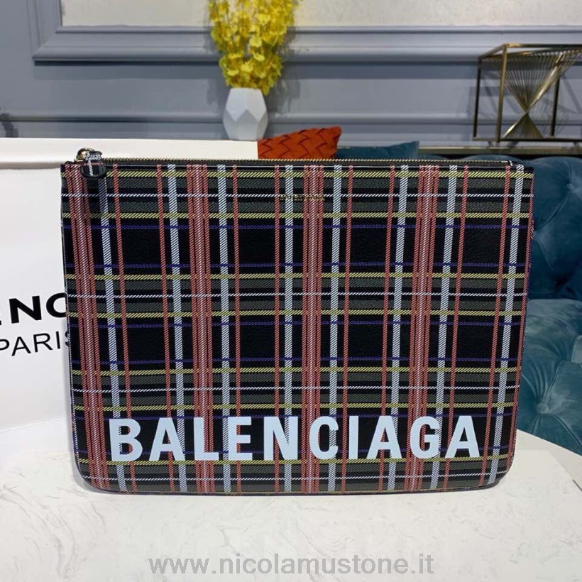 Alkuperäinen Laadukas Balenciaga Basar Painettu 33cm Pussi Vasikannahkaa Syksy/talvi 2019 Kokoelma Musta/ruudullinen