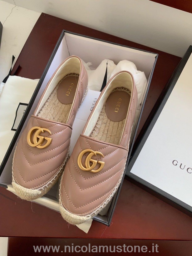 Alkuperäinen Laadukas Gucci Marmont Espadrilles Vasikkanahkainen Kevät/kesä 2020 Malliston Poskipuna