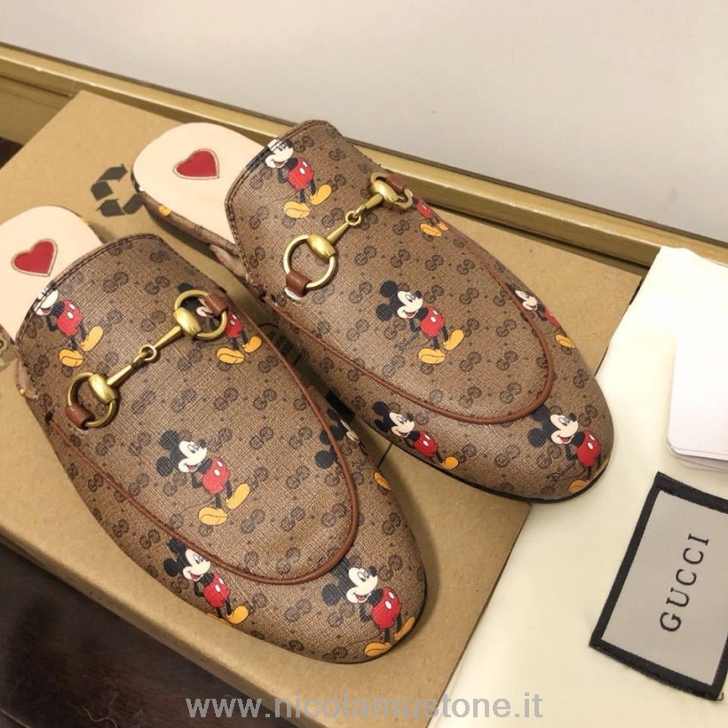 Alkuperäinen Laatu Gucci X Disney Princetown Muulit Vasikannahka Nahka Kevät/kesä 2020 Kokoelma Ruskea
