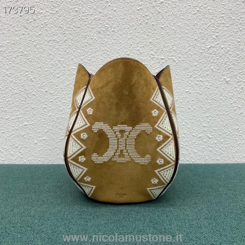 Alkuperäinen Laatu Celine Marlou Bucket Bag Triomphe Kirjonta/mokka Vasikannahka Nahka Rusketus