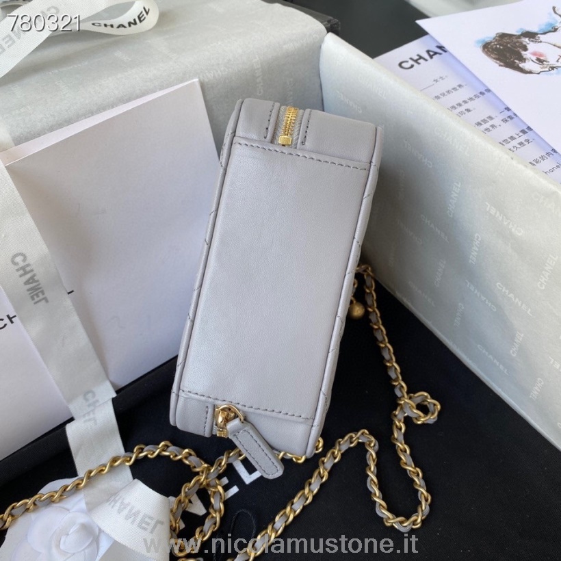 Alkuperäinen Laatu Chanel Box Laukku 14cm As2463 Kulta Laitteisto Lampaannahka Nahka Syksy/talvi 2021 Mallisto Harmaa