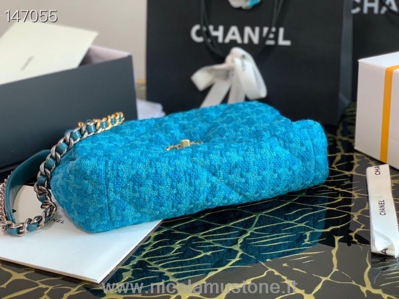 Alkuperäinen Laatu Chanel 19 Läppäkassi 30cm Lampaannahkainen Syksy/talvi 2020 Mallisto Sininen