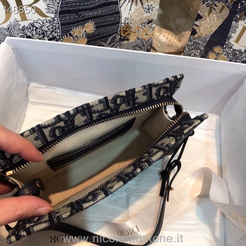 Alkuperäinen Laatu Christian Dior Pussilaukku 18cm Vino Brodeerattu Kangas Hopea Laitteisto Syksy/talvi 2020 Kokoelma Sininen