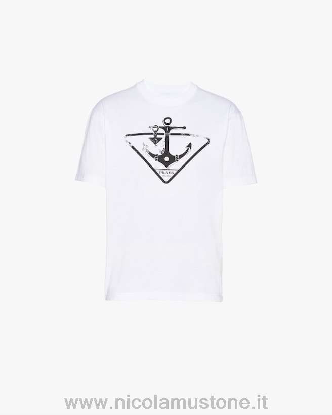 Alkuperäinen Laatu Prada Logo Oversized Lyhythihainen T-paita Kevät/kesä 2022 Mallisto Valkoinen