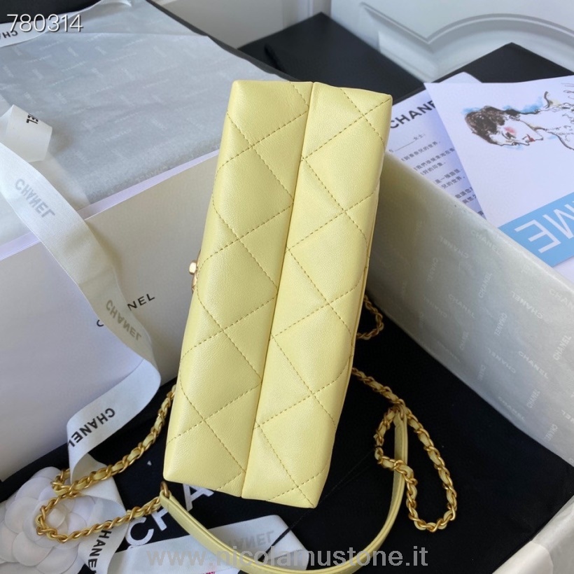 Alkuperäinen Laadukas Chanel Läppäkassi 22cm As3011 Kulta Laitteisto Vasikannahka Nahka Syksy/talvi 2021 Kokoelma Keltainen