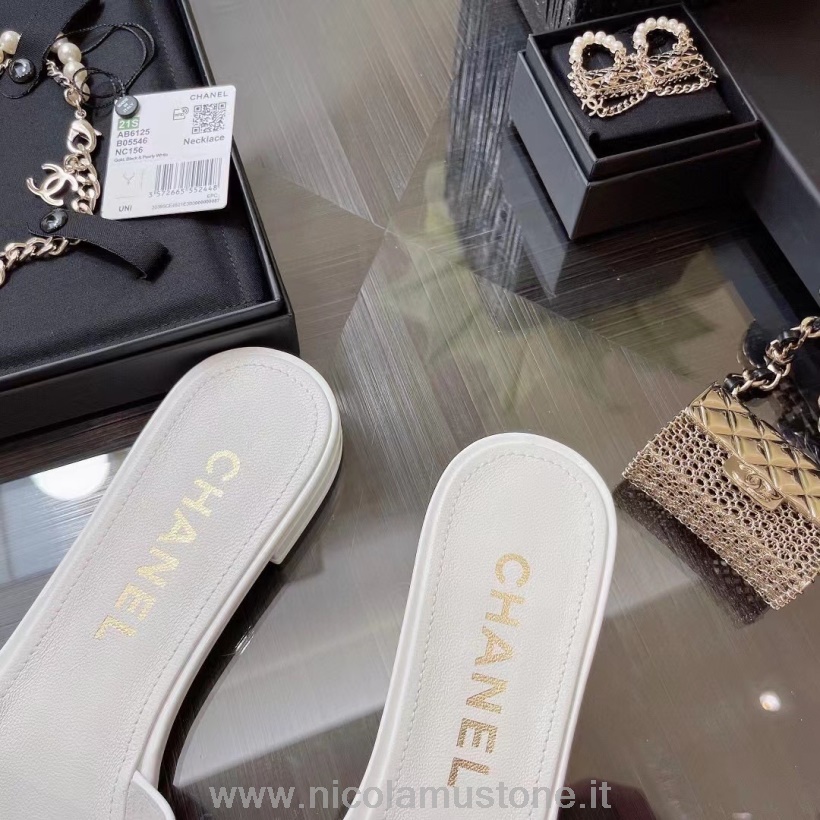 Alkuperäinen Laatu Chanel Kudottu Cc Logo Sandaalit Vasikannahka Nahka Kevät/kesä 2021 Mallisto Valkoinen